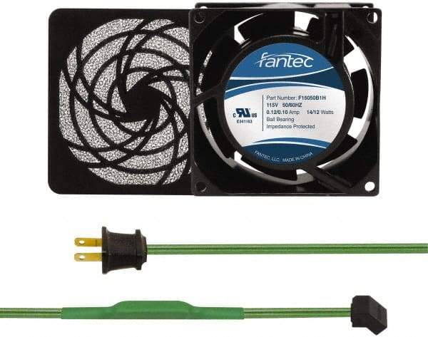 Made in USA - 115 Volts, AC, 31 CFM, Square Tube Axial Fan Kit - 0.18 Amp Rating, 3.15" High x 3" Wide x 38.5mm Deep, Includes Fan, Fan Filter, Thermostatically Controlled Fan Cord - Strong Tooling