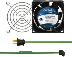 Made in USA - 115 Volts, AC, 31 CFM, Square Tube Axial Fan Kit - 0.18 Amp Rating, 3.15" High x 3" Wide x 38.5mm Deep, Includes Fan, Fan Guard, Thermostatically Controlled Fan Cord - Strong Tooling