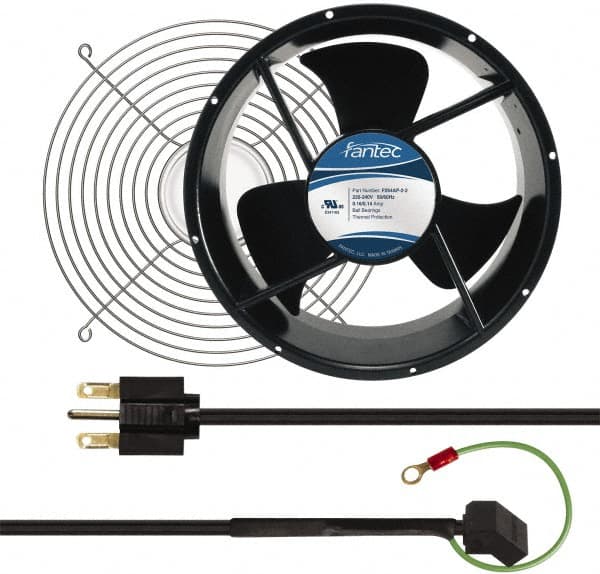 Made in USA - 230 Volts, AC, 600 CFM, Round Tube Axial Fan Kit - 0.16/0.14 Amp Rating, 254mm High x 254mm Wide x 89mm Deep, Includes Fan, Fan Filter, Fan Cord - Strong Tooling