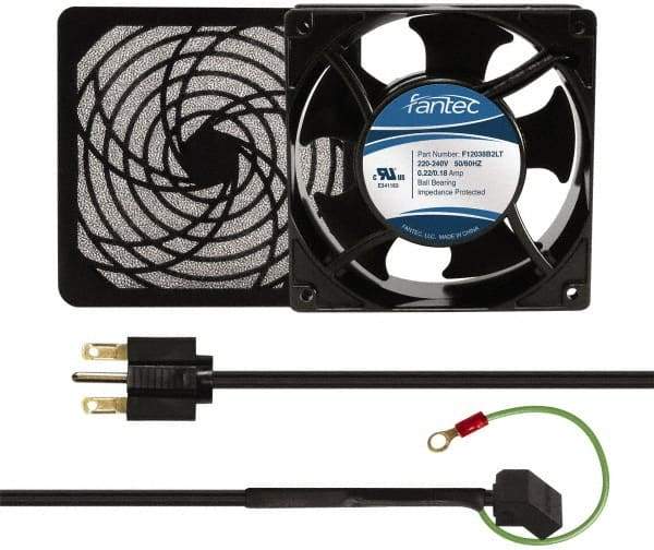 Made in USA - 230 Volts, AC, 103 CFM, Square Tube Axial Fan Kit - 0.12 Amp Rating, 120mm High x 120mm Wide x 38.5mm Deep, Includes Fan, Fan Guard, Fan Cord - Strong Tooling