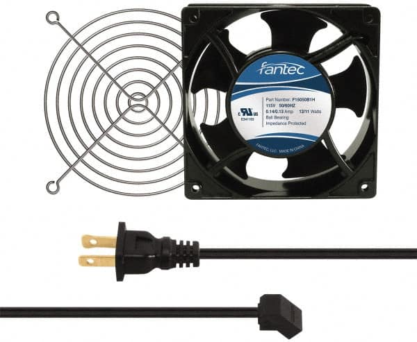 Value Collection - 115 Volts, AC, 103 CFM, Square Tube Axial Fan Kit - 0.26 Amp Rating, 120mm High x 120mm Wide x 38.5mm Deep, Includes Fan, Fan Guard, Fan Cord - Strong Tooling