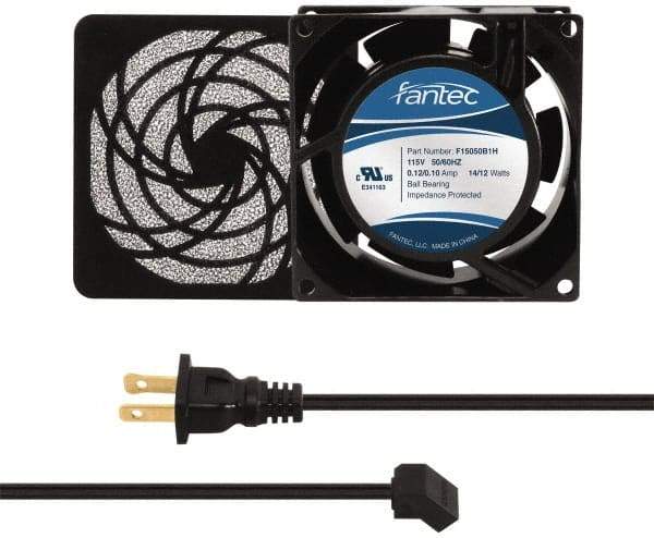 Made in USA - 115 Volts, AC, 31 CFM, Square Tube Axial Fan Kit - 0.18 Amp Rating, 3.15" High x 3" Wide x 38.5mm Deep, Includes Fan, Fan Filter, Fan Cord - Strong Tooling