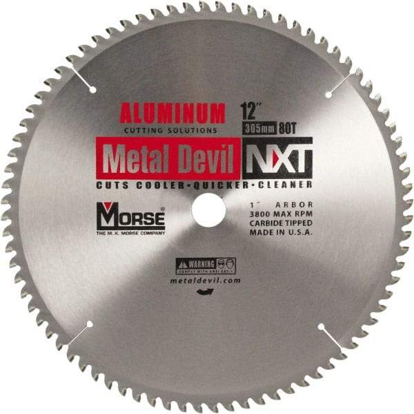 M.K. MORSE - 12" Diam, 1" Arbor Hole Diam, 80 Tooth Wet & Dry Cut Saw Blade - Steel, Standard Round Arbor - Strong Tooling