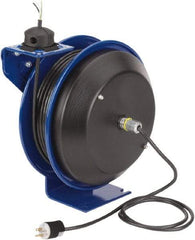 CoxReels - 16 AWG, 75' Cable Length, Cord & Cable Reel with Bare End - 0 Outlets, 13 Amps, 115 Volts, SJO Cable, Blue Reel, Spring Driven Reel - Strong Tooling