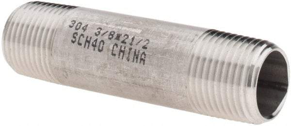 Value Collection - 3/8" Pipe x 2-1/2" Long, Grade 304/304L Stainless Steel Pipe Nipple - Welded & Threaded - Strong Tooling