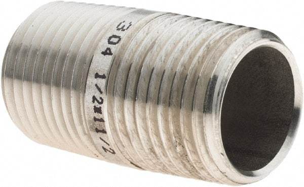 Value Collection - 1/2" Pipe x 1-1/2" Long, Grade 304/304L Stainless Steel Pipe Nipple - Welded & Threaded - Strong Tooling