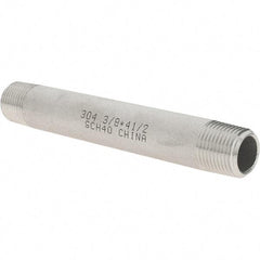 Value Collection - 3/8" Pipe x 4-1/2" Long, Grade 304/304L Stainless Steel Pipe Nipple - Welded & Threaded - Strong Tooling