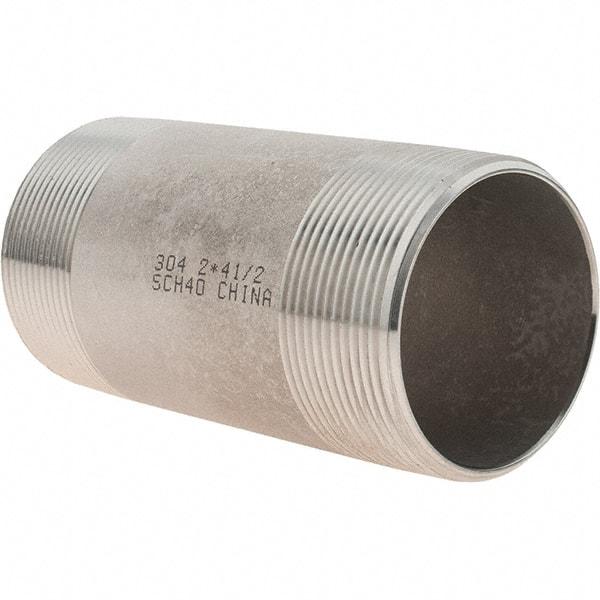 Value Collection - 2" Pipe x 4-1/2" Long, Grade 304/304L Stainless Steel Pipe Nipple - Welded & Threaded - Strong Tooling