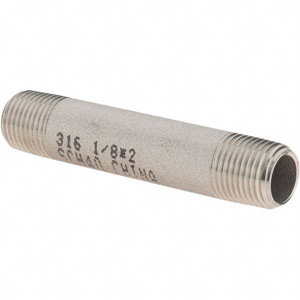 Value Collection - 1/8" Pipe x 2" Long, Grade 316/316L Stainless Steel Pipe Nipple - Welded & Threaded - Strong Tooling