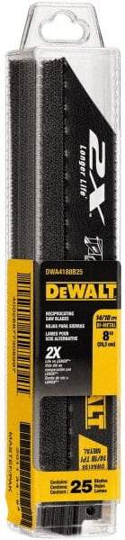 DeWALT - 8" Long x 1" Thick, Bi-Metal Reciprocating Saw Blade - Straight Profile, 14 to 18 TPI, Toothed Edge - Strong Tooling