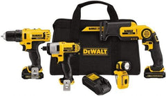 DeWALT - 12 Volt Cordless Tool Combination Kit - Includes 3/8" Drill/Driver, 1/4" Impact Driver, Pivot Reciprocating Saw & LED Worklight, Lithium-Ion Battery Included - Strong Tooling