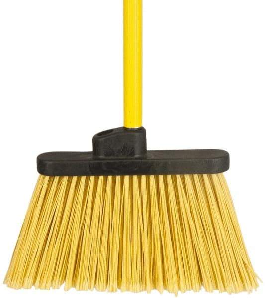 PRO-SOURCE - 12" Wide, Yellow Polypropylene Bristles, 48" Vinyl-Coated Metal Handle, Angled Broom - Flagged - Strong Tooling