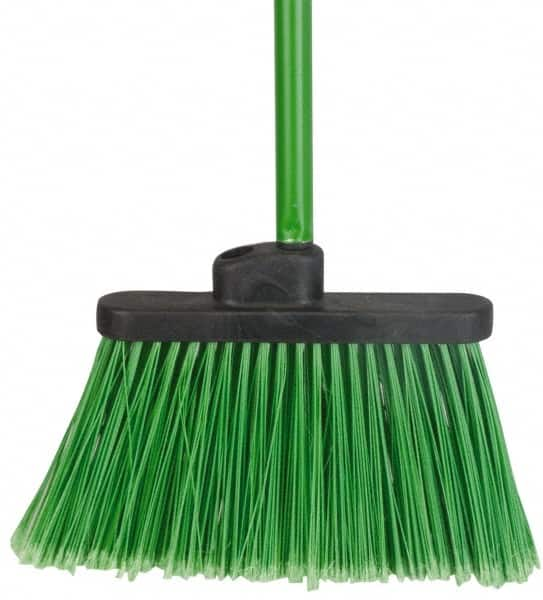 PRO-SOURCE - 12" Wide, Green Polypropylene Bristles, 48" Vinyl-Coated Metal Handle, Angled Broom - Flagged - Strong Tooling