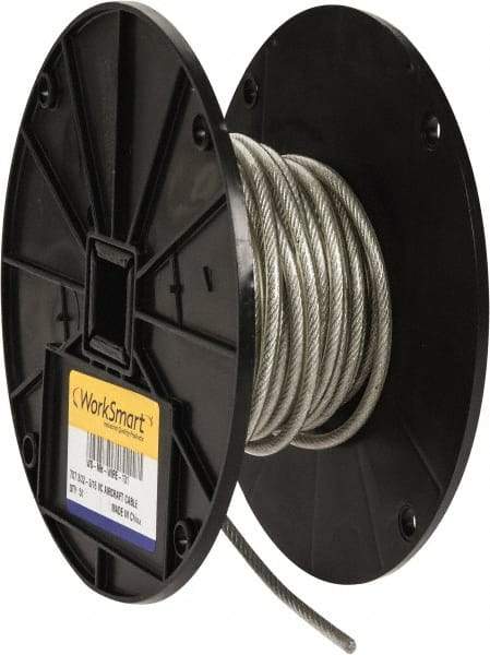 Value Collection - 3/16" x 3/32" Diam, Aircraft Cable - 920 Lb Breaking Strength, 7 x 7 Strand Core, Vinyl Coating - Strong Tooling