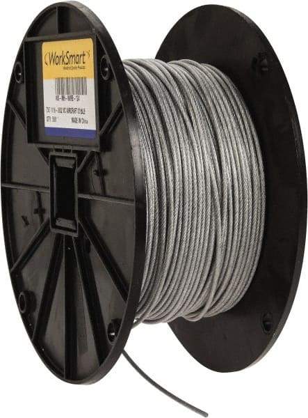 Value Collection - 3/32" x 1/16" Diam, Aircraft Cable - 480 Lb Breaking Strength, 7 x 7 Strand Core, Vinyl Coating - Strong Tooling