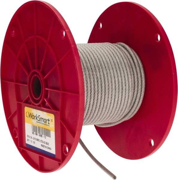 Value Collection - 3/16" x 1/8" Diam, Aircraft Cable - 2,000 Lb Breaking Strength, 7 x 19 Strand Core, Vinyl Coating - Strong Tooling