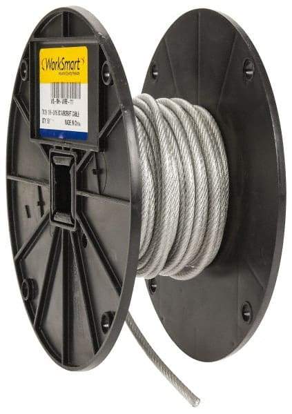 Value Collection - 3/16" x 1/8" Diam, Aircraft Cable - 2,000 Lb Breaking Strength, 7 x 19 Strand Core, Vinyl Coating - Strong Tooling