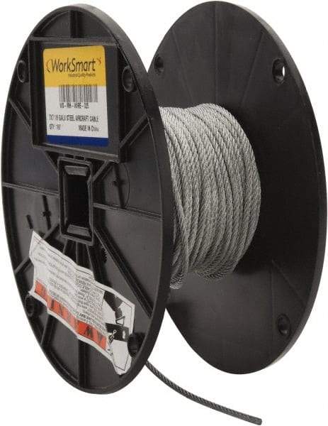 Value Collection - 1/8" Diam, Aircraft Cable - 1,700 Lb Breaking Strength, 7 x 7 Strand Core - Strong Tooling