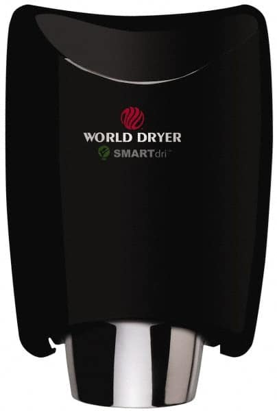 World Dryer - 1250 Watt Black Finish Electric Hand Dryer - 208/230 Volts, 1.8-5.2 Amps, 9-21/64" Wide x 12-1/2" High x 7-5/8" Deep - Strong Tooling