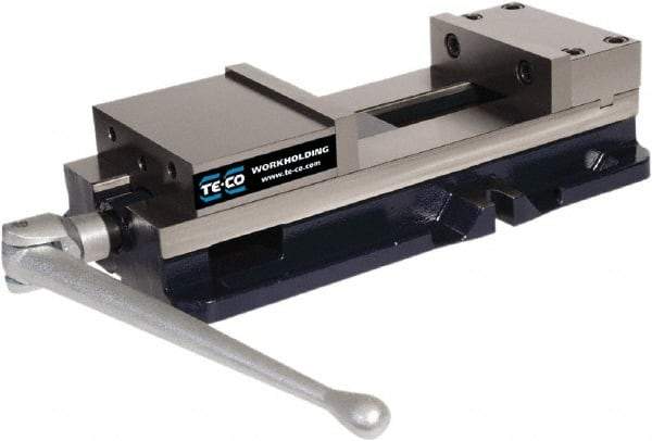 TE-CO - 8" Jaw Width, 11" Jaw Opening Capacity, Horizontal Stationary Machine Vise - Manual Operation, 12,000 Lb Capacity, 1 Station, 24-1/2" Long x 5.51" High x 2-1/4" Deep, 2-1/4" Jaw Height - Strong Tooling