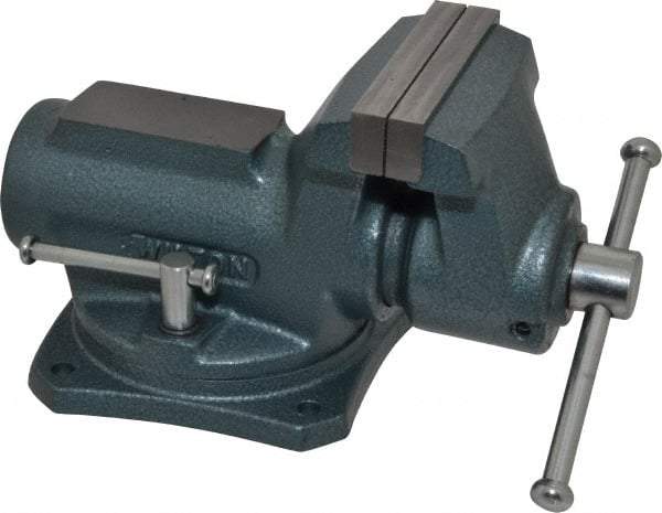 Wilton - 4" Jaw Width, 2-1/4" Opening Capacity, 2" Throat Depth, Steel Swivel Bench Vise - Bolt Down Base Attachment, 10.1" Long x 5.3" Wide x 5.3" High - Strong Tooling