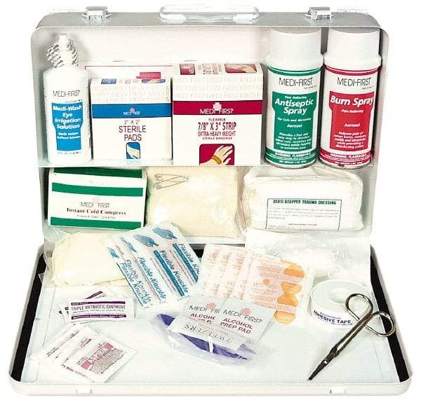 Medique - 98 Piece, 20 Person, Multipurpose/Auto/Travel First Aid Kit - 14" Wide x 3" Deep x 9-1/2" High, Metal Case - Strong Tooling