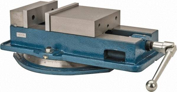 Interstate - 8" Jaw Width, 8-1/4" Jaw Opening Capacity, Horizontal Swivel Machine Vise - Manual Operation, 1 Station, 21-3/4" Long x 5-5/16" High x 2" Deep, 2" Jaw Height - Strong Tooling