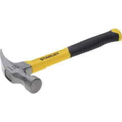 Stanley - 20 oz Head, Curved Claw Hammer - 12.83" OAL, Steel Head, 1.18" Face Diam, Smooth Face, Fiberglass Handle with Grip - Strong Tooling