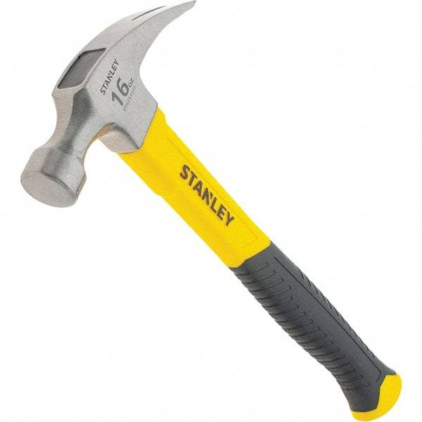 Stanley - 16 oz Head, Straight Rip Claw Hammer - 12.8" OAL, Steel Head, 1.1" Face Diam, Smooth Face, Fiberglass Handle with Grip - Strong Tooling