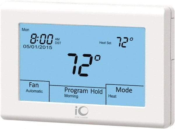 iO HVAC Controls - 41 to 122°F, Heat Pump (3 Heat, 2 Cool), Multi-Stage (2 Heat, 2 Cool), Digital Touchscreen Programmable Thermostat - 24 Volts, 1-1/4" Inside Depth x 3-3/4" Inside Height x 5-3/4" Inside Width, 2 Screw Mount, SPDT Switch - Strong Tooling