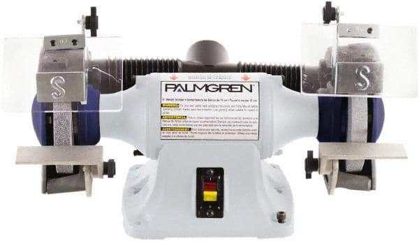 Palmgren - 6" Wheel Diam x 3/4" Wheel Width, 1/3 hp Grinder - 1/2" Arbor Hole Diam, 1 Phase, 3,450 Max RPM, 115/230 Volts - Strong Tooling