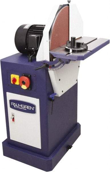 Palmgren - 20" Diam, 1,750 RPM, Three Phase Disc Sanding Machines - 22-11/16" Long Table x 8-1/2" Table Width, 27-3/4" Overall Length x 46-7/16" Overall Height - Strong Tooling