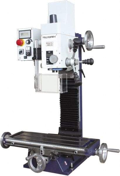 Palmgren - 7" Table Width x 19-11/16" Table Length, Electronic Variable Speed Control, 1 Phase Knee Milling Machine - 2MT Spindle Taper, 1-1/4 hp - Strong Tooling