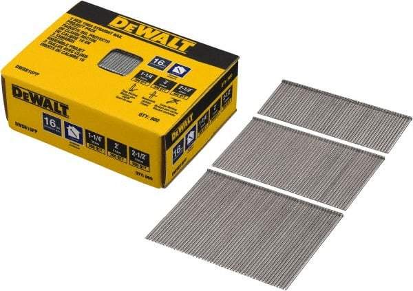 DeWALT - 16 Gauge 2-1/2" Long Finishing Nails for Power Nailers - Steel, Bright Finish, Smooth Shank, Angled Stick Collation, Round Head, Chisel Point - Strong Tooling