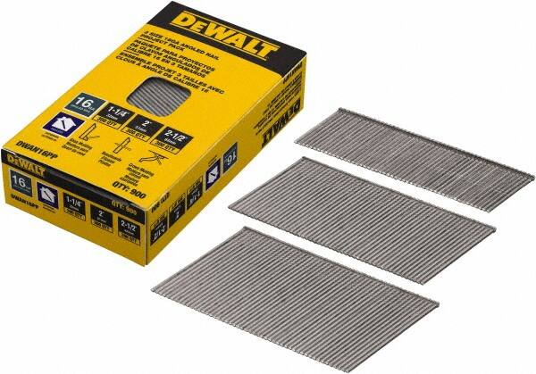 DeWALT - 16 Gauge 2-1/2" Long Finishing Nails for Power Nailers - Steel, Bright Finish, Smooth Shank, Angled Stick Collation, Round Head, Chisel Point - Strong Tooling