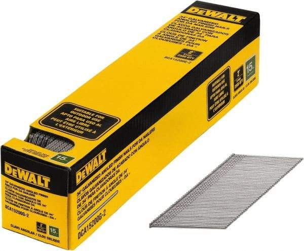 DeWALT - 15 Gauge 2" Long Finishing Nails for Power Nailers - Steel, Galvanized Finish, Smooth Shank, Angled Stick Collation, Round Head, Chisel Point - Strong Tooling