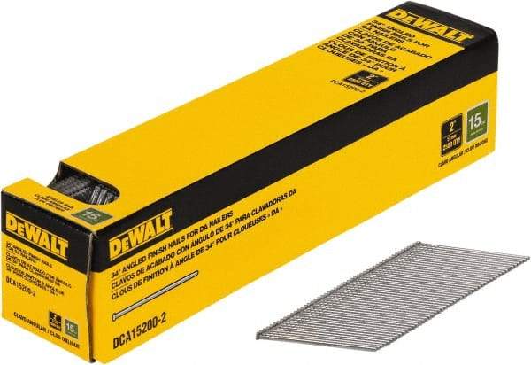 DeWALT - 15 Gauge 2" Long Finishing Nails for Power Nailers - Steel, Bright Finish, Smooth Shank, Angled Stick Collation, Round Head, Chisel Point - Strong Tooling