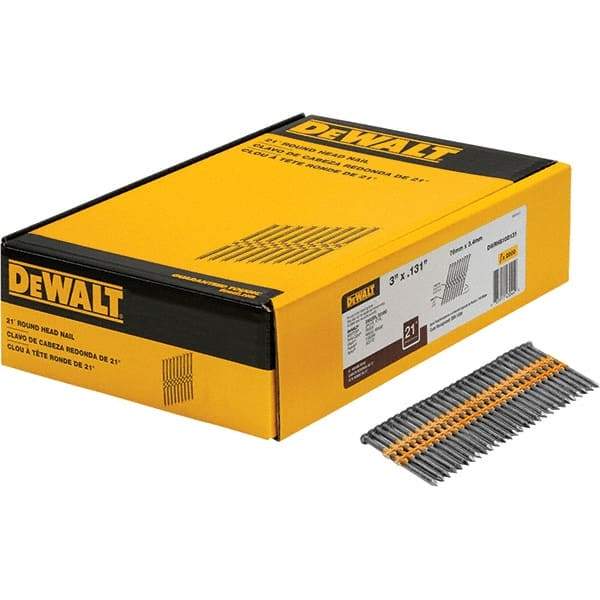 DeWALT - 9 Gauge 3" Long Framing Nails for Power Nailers - Steel, Bright Finish, Smooth Shank, Angled Stick Collation, Round Head - Strong Tooling