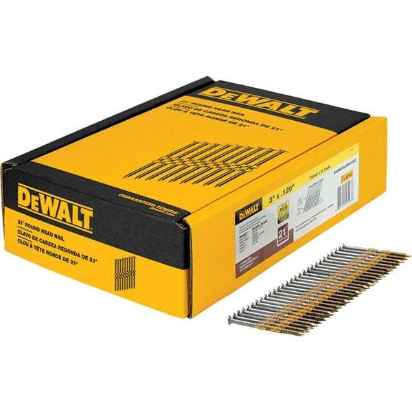 DeWALT - 11 Gauge 3" Long Framing Nails for Power Nailers - Steel, Galvanized Finish, Ring Shank, Angled Stick Collation, Round Head - Strong Tooling