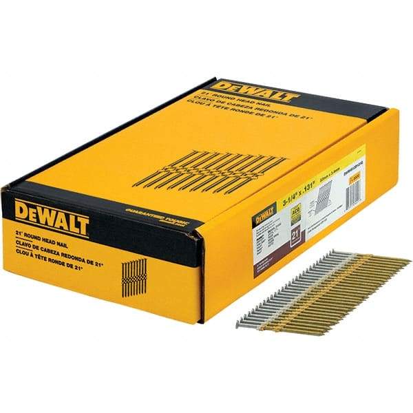 DeWALT - 9 Gauge 3-1/4" Long Framing Nails for Power Nailers - Steel, Galvanized Finish, Smooth Shank, Angled Stick Collation, Round Head - Strong Tooling