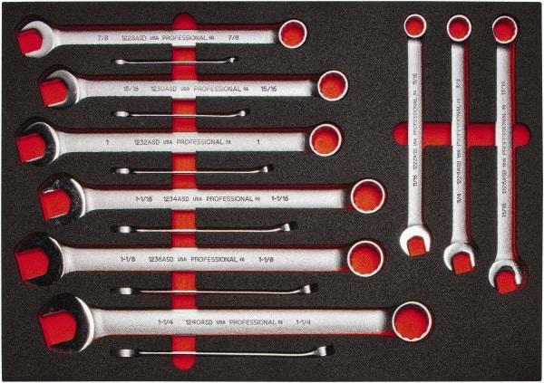 Proto - 15 Piece, 5/16" to 1-1/4", 12 Point Spline Combination Wrench Set - Inch Measurement Standard, Satin Finish, Comes in Roll Pouch - Strong Tooling