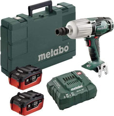 Metabo - 1/2" Drive 18 Volt Pistol Grip Cordless Impact Wrench & Ratchet - 1,600 RPM, 2,200 BPM, 450 Ft/Lb Torque, 2 Lithium-Ion Batteries Included - Strong Tooling