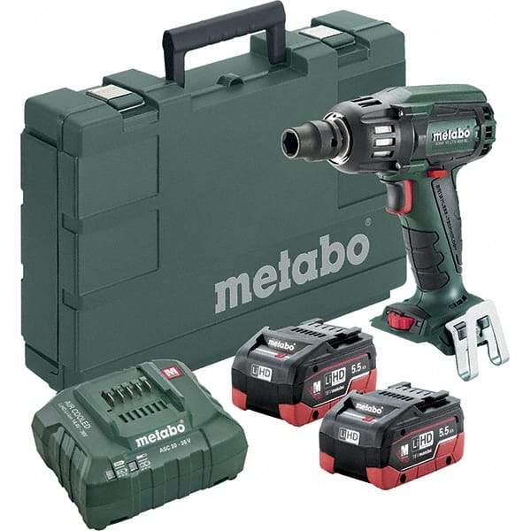 Metabo - 1/2" Drive 18 Volt Pistol Grip Cordless Impact Wrench & Ratchet - 2,150 RPM, 0 to 4,250 BPM, 295 Ft/Lb Torque, 2 Lithium-Ion Batteries Included - Strong Tooling