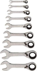 Blackhawk by Proto - 9 Piece, 1/4" to 3/4", Stubby Ratcheting Reversible Combination Wrench Set - Inch Measurement Standard, Chrome Finish, Comes in Case - Strong Tooling