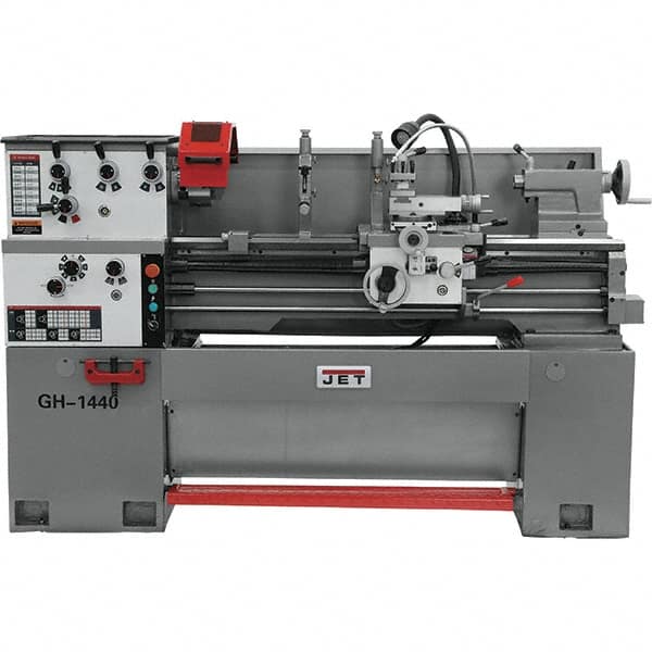 Jet - 14" Swing, 40" Between Centers, 230 Volt, Triple Phase Bench Lathe - 5MT Taper, 3 hp, 40 to 1,800 RPM, 1-1/2" Bore Diam, 46" Deep x 28" High x 74-5/8" Long - Strong Tooling