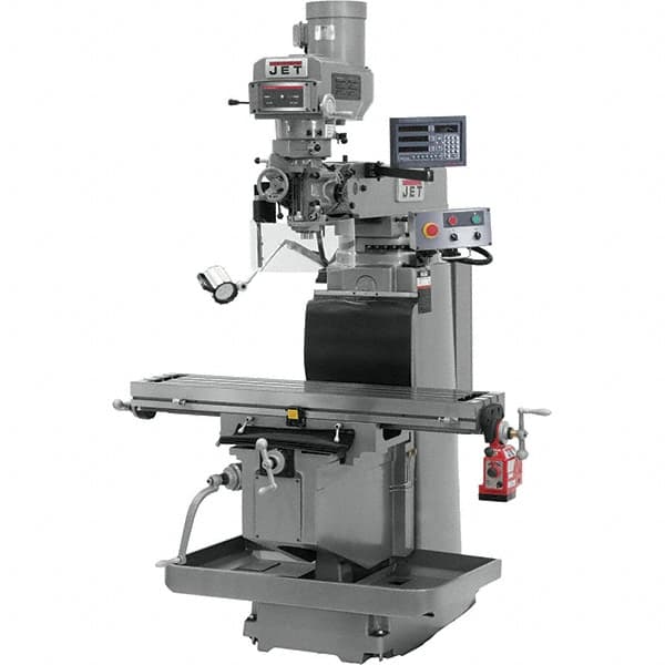 Jet - 54" Table Width x 12" Table Length, Variable Speed Pulley Control, 3 Phase Knee Milling Machine - R8 Spindle Taper, 5 hp - Strong Tooling