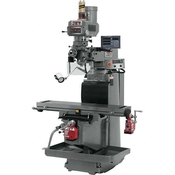 Jet - 54" Table Width x 12" Table Length, Variable Speed Pulley Control, 3 Phase Knee Milling Machine - R8 Spindle Taper, 5 hp - Strong Tooling