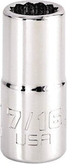 Proto - 7/16", 3/8" Drive, Intermediate Hand Socket - 12 Points, 1-25/32" OAL, Steel, Full Polish Finish - Strong Tooling