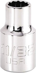 Proto - 11/32", 3/8" Drive, Intermediate Hand Socket - 12 Points, 1-15/64" OAL, Steel, Full Polish Finish - Strong Tooling