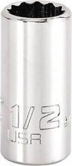 Proto - 1/2", 3/8" Drive, Intermediate Hand Socket - 12 Points, 1-15/64" OAL, Steel, Full Polish Finish - Strong Tooling